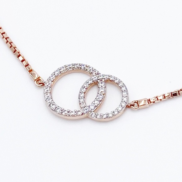 Rose Gold Tone Over Sterling Silver Cubic Zirconia Dainty Bracelet - Picture 2 of 6